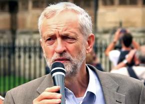 Jeremy Corbyn speaking at a protest outside parliament